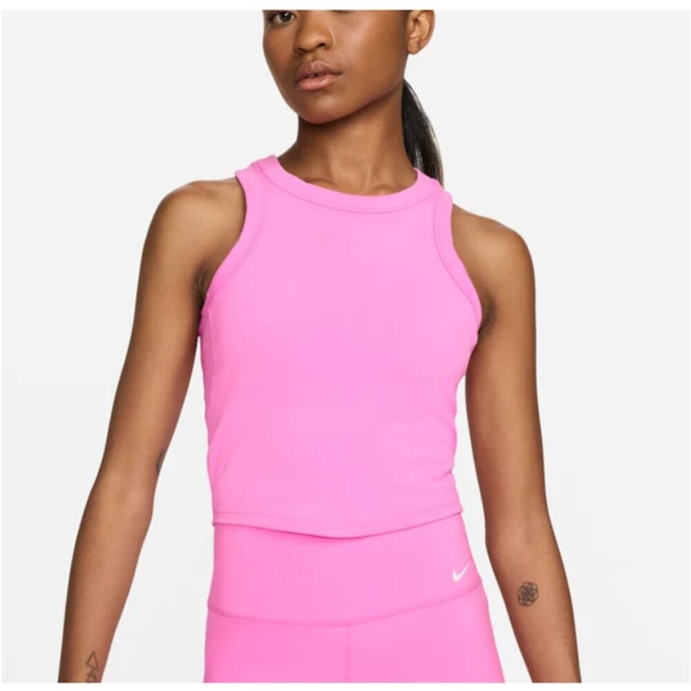 Nike Women's Playful Pink Black One Fitted Dri-FIT Cropped Tank Top Size XL
